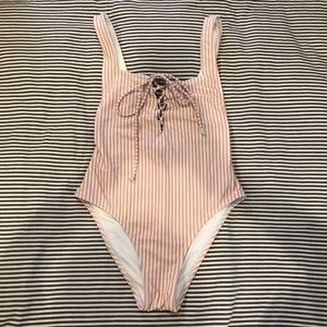 Pink striped one piece swimsuit